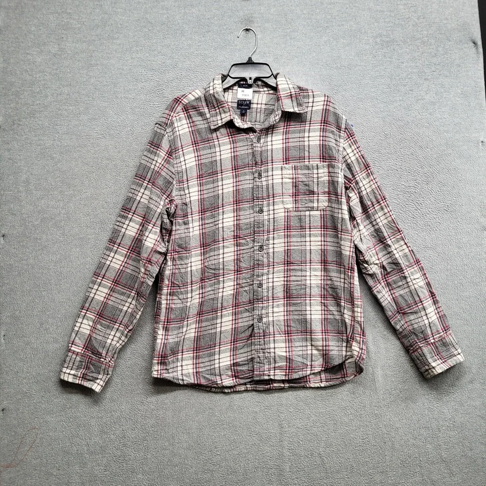 J Crew Men Button Up Shirt L‎ Gray Plaid Flannel Slim Cotton Long Sleeve